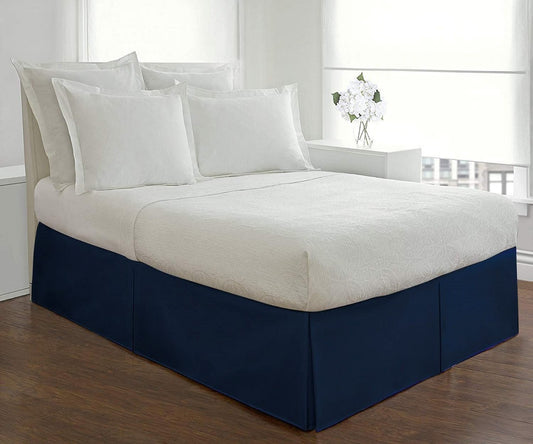 Navy Blue Pleated Bed Skirt