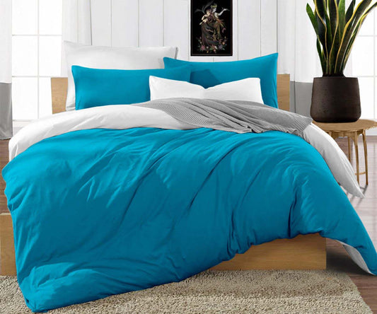 Turquoise Blue and White Reversible Duvet Covers