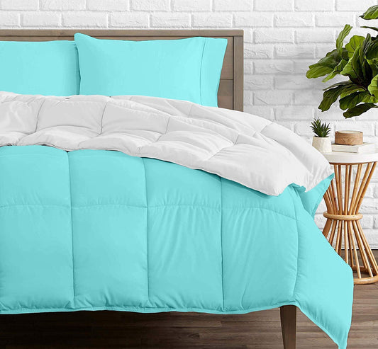 Aqua Blue and White Reversible Comforters