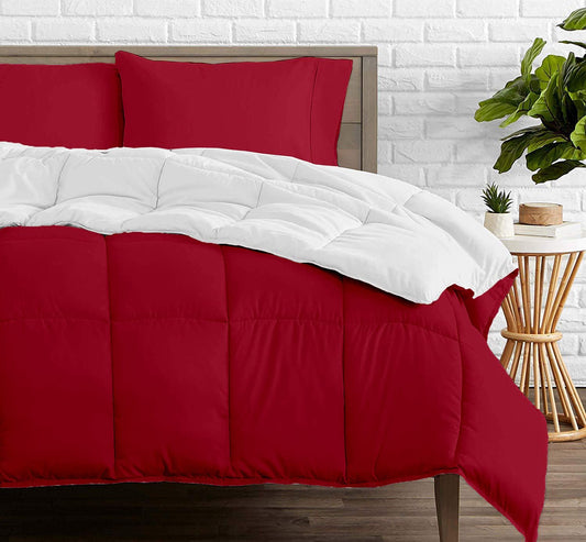 Burgundy and White Reversible Comforters