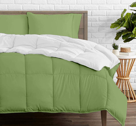 Moss Green and White Reversible Comforters