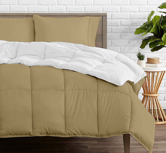 Taupe and White Reversible Comforters
